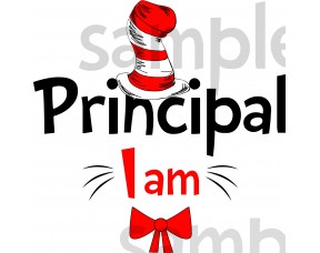 Principal I am iron on transfer, Cat in the Hat iron on transfer for Principal,(1s)